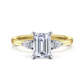Adalia - 14K Yellow Gold Emerald Cut Three Stone Diamond Engagement Ring