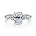 Adalia - 14K White Gold Oval Three Stone Diamond Engagement Ring