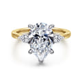 Adalia - 14K Yellow Gold Pear Shape Three Stone Diamond Engagement Ring