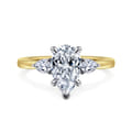 Adalia - 14K Yellow Gold Pear Shape Three Stone Diamond Engagement Ring
