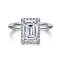 Seattle - 14K White Gold Emerald Cut Hidden Halo Diamond Engagement Ring