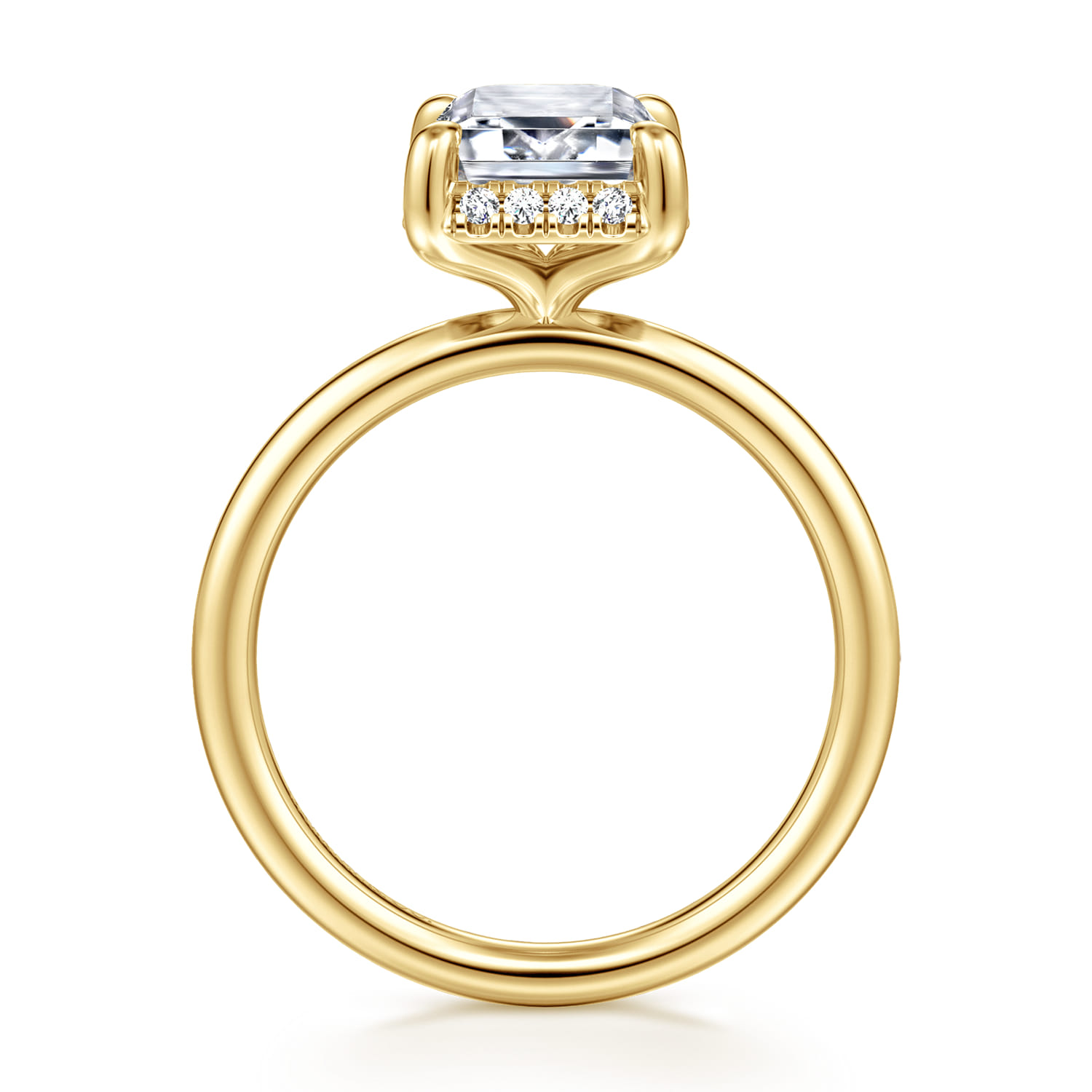 Emerald Hidden Halo Diamond Engagement Ring in 14K Yellow Gold, photograph 2