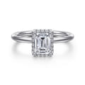 Seattle - 14K White Gold Emerald Cut Hidden Halo Diamond Engagement Ring