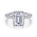 Suede - 14K White Gold Emerald Cut Hidden Halo Diamond Engagement Ring