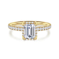 Suede - 14K Yellow Gold Emerald Cut Hidden Halo Diamond Engagement Ring