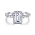 Suede - 14K White Gold Emerald Cut Hidden Halo Diamond Engagement Ring