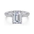 Suede - 14K White Gold Emerald Cut Hidden Halo Diamond Engagement Ring