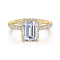 Suede - 14K Yellow Gold Emerald Cut Hidden Halo Diamond Engagement Ring