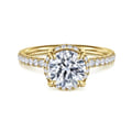 Suede - 14K Yellow Gold Round Hidden Halo Diamond Engagement Ring