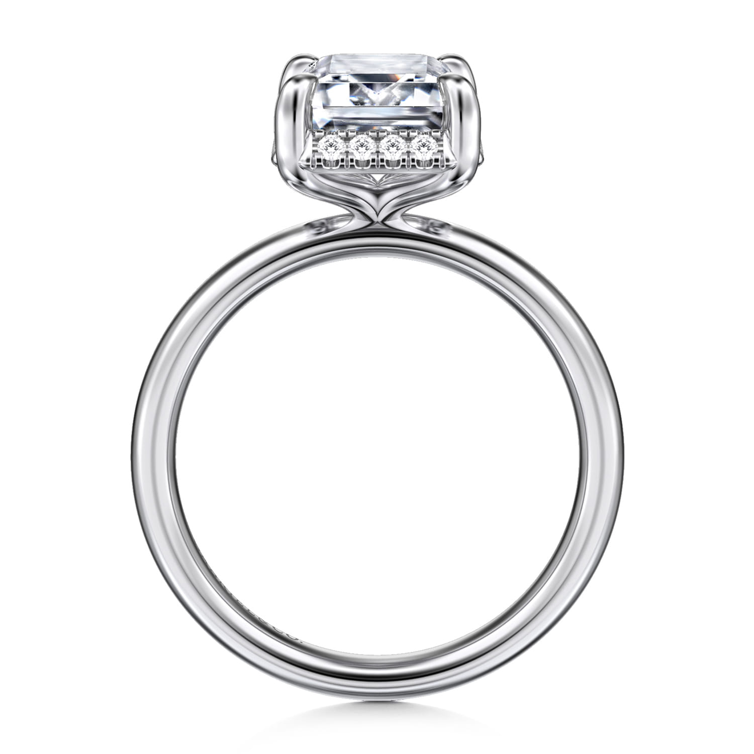 Emerald Hidden Halo Diamond Engagement Ring in 14K White Gold, photograph 2
