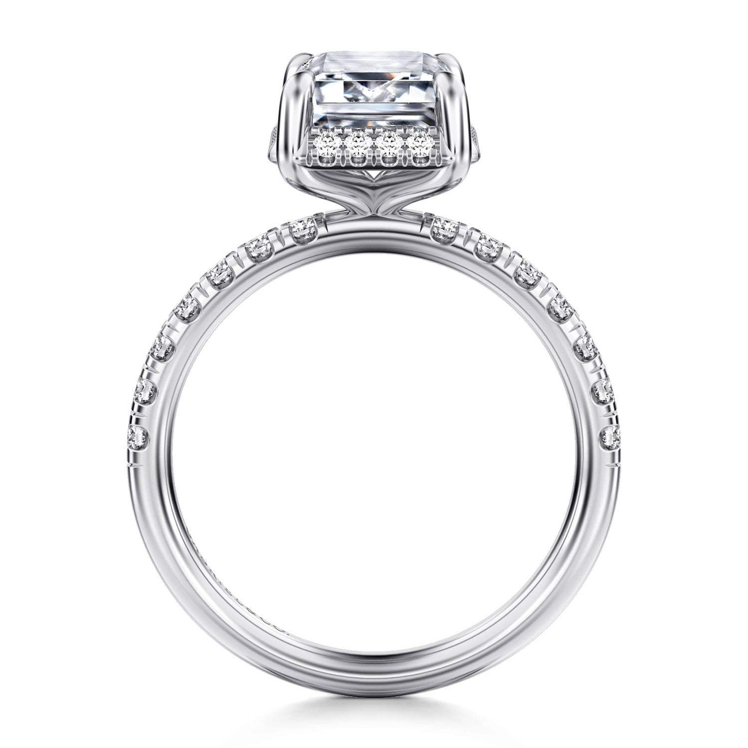 Emerald Hidden Halo Diamond Engagement Ring in 14K White Gold, photograph 2
