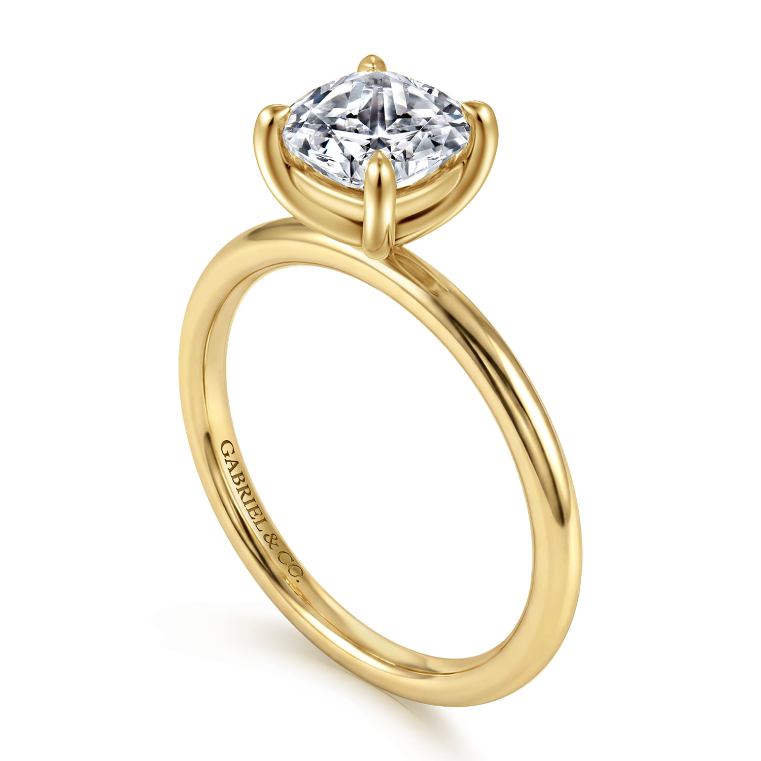 Cushion Solitaire Diamond Engagement Ring in 14K Yellow Gold, photograph 3