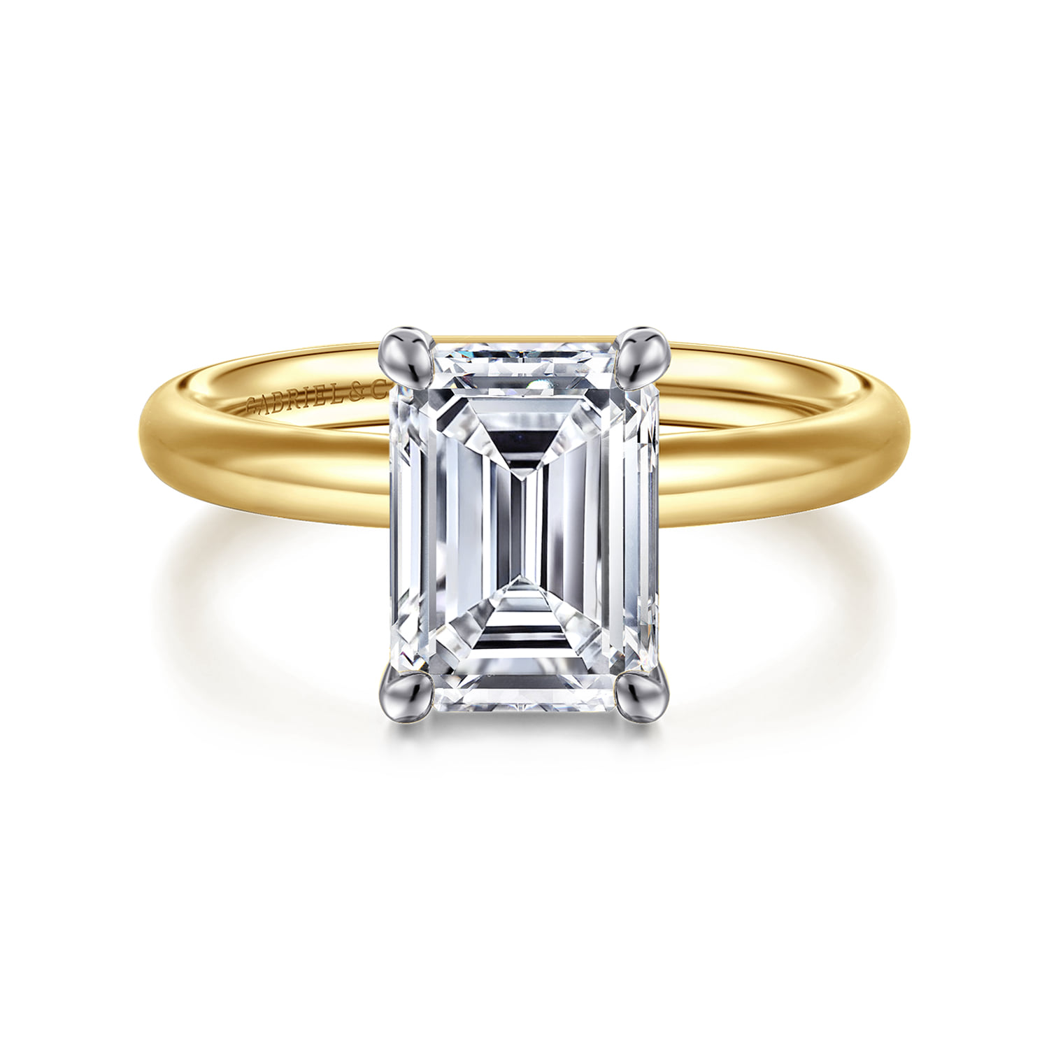 Emerald Solitaire Diamond Engagement Ring in 14K White/Yellow Gold