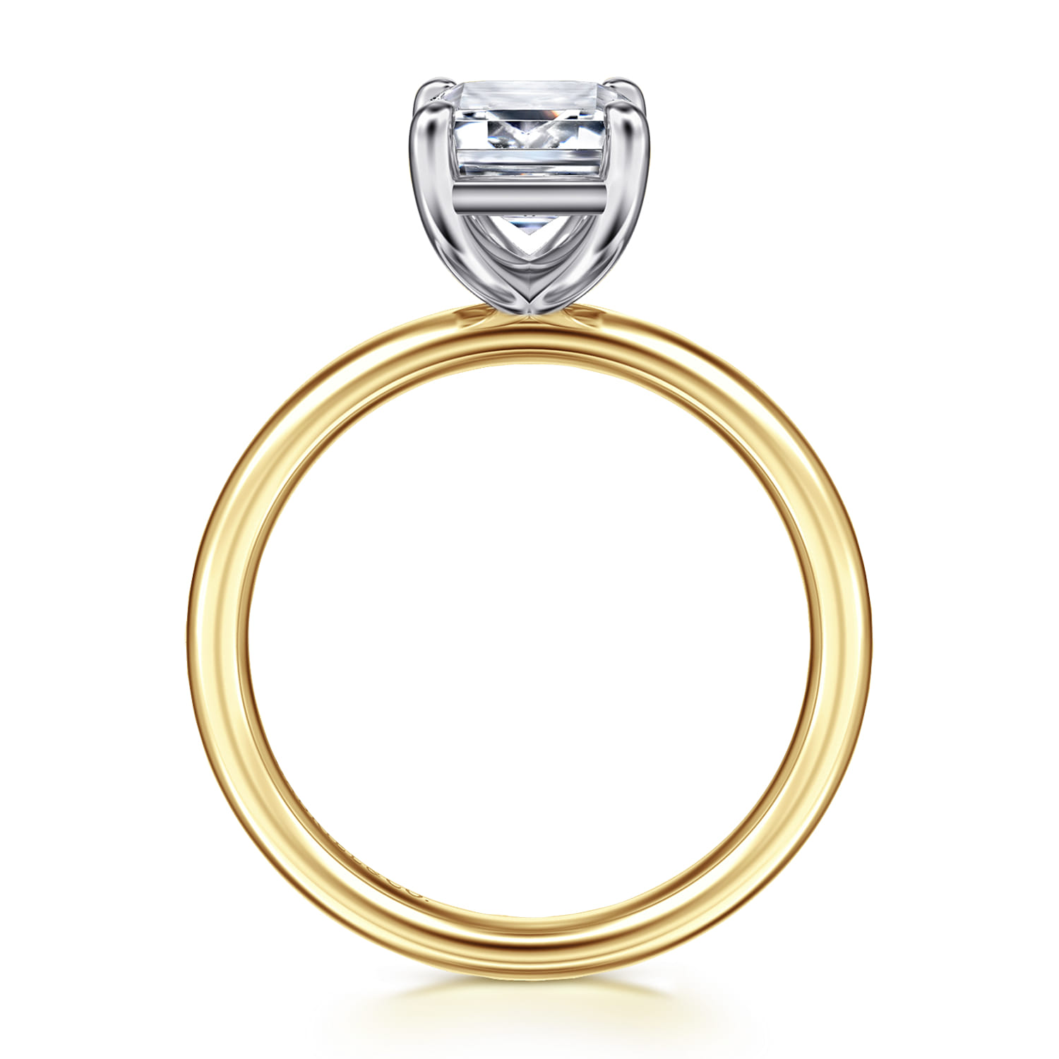 Emerald Solitaire Diamond Engagement Ring in 14K White/Yellow Gold, photograph 2