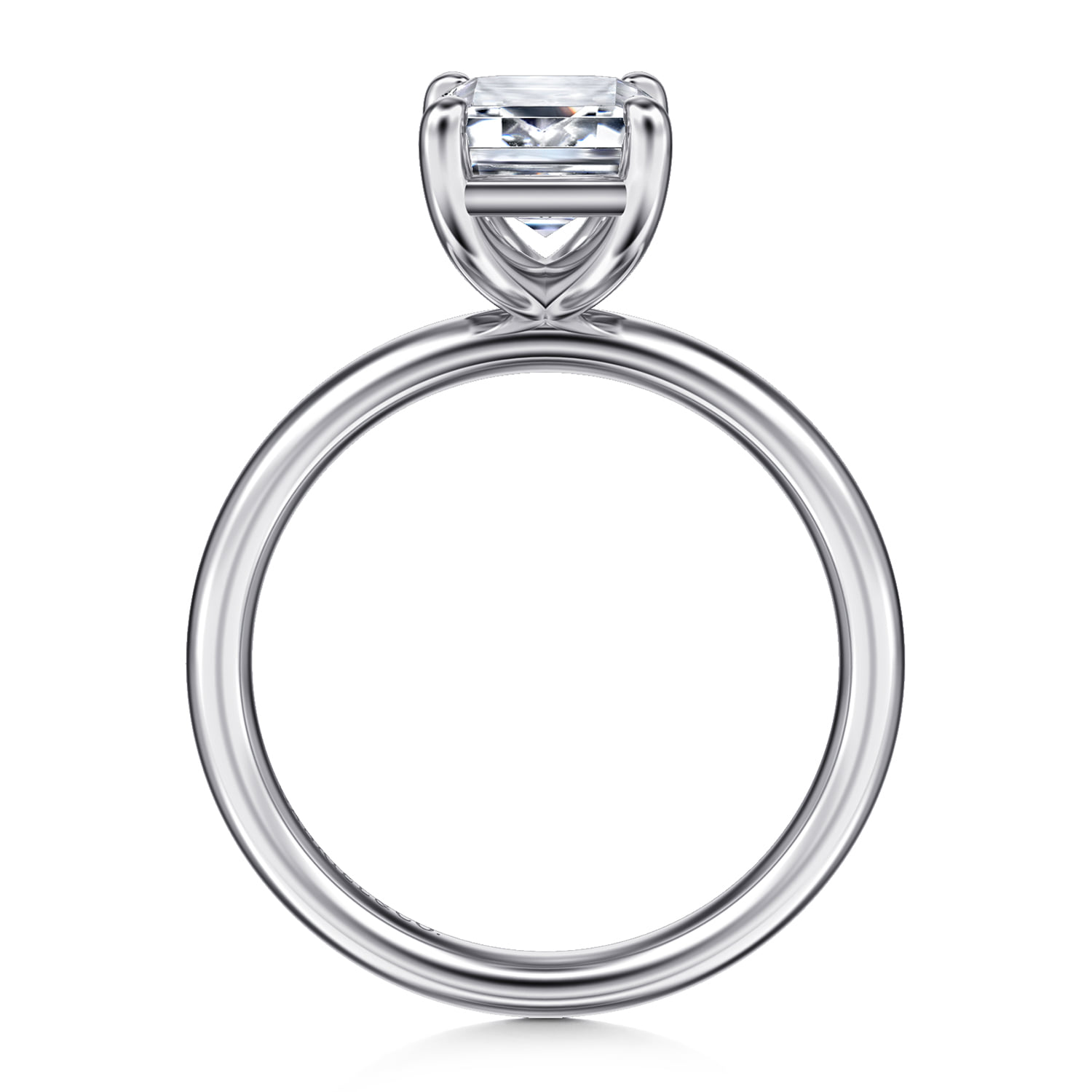 Emerald Solitaire Diamond Engagement Ring in 14K White Gold, photograph 2