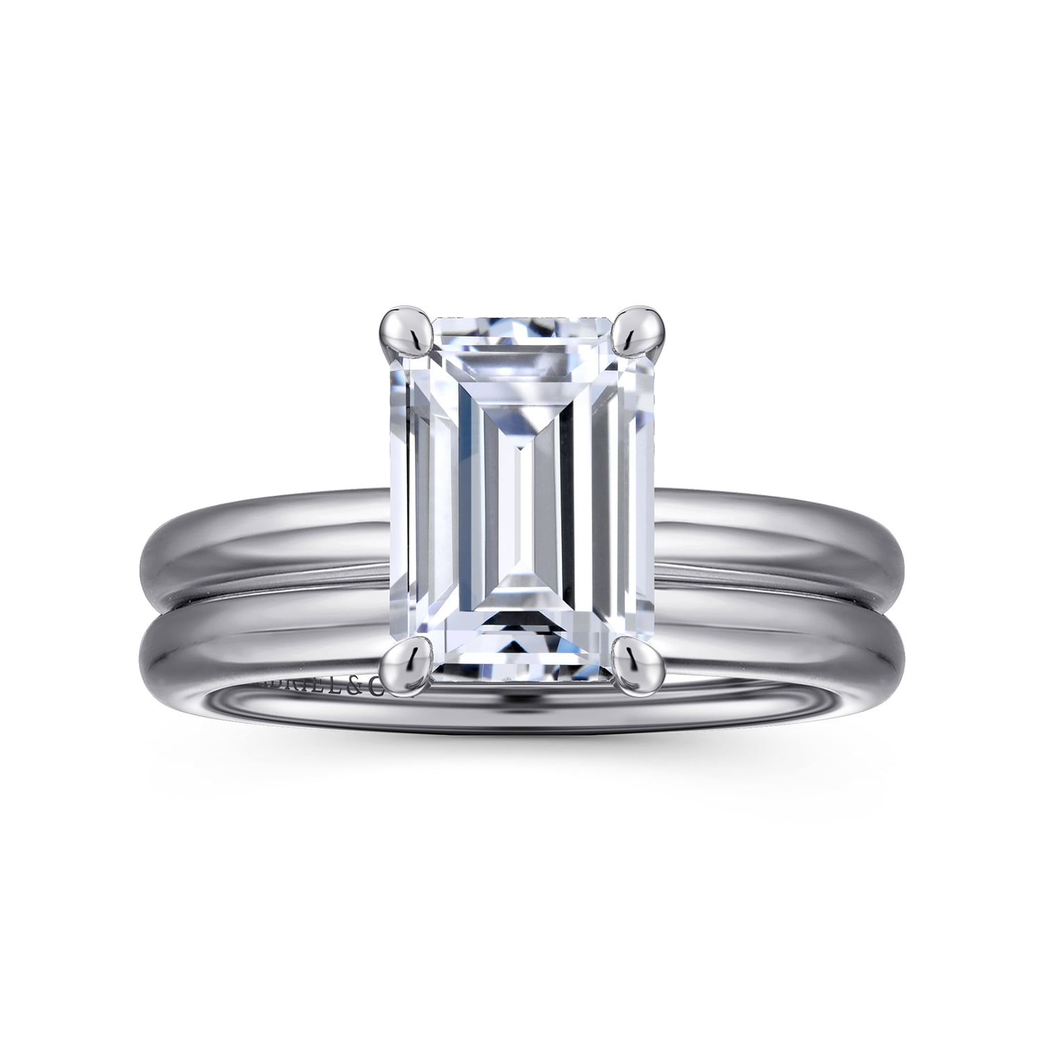 Emerald Solitaire Diamond Engagement Ring in 14K White Gold, photograph 4