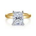 Unite - 14K White-Yellow Gold Elongated Cushion Solitaire Diamond Engagement Ring