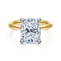 14K White-Yellow Gold Elongated Cushion Solitaire Diamond Engagement Ring