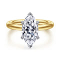 Unite - 14K White-Yellow Gold Marquise Shape Solitaire Diamond Engagement Ring