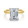 Lua - 14K White-Yellow Gold Hidden Halo Emerald Cut Diamond Engagement Ring