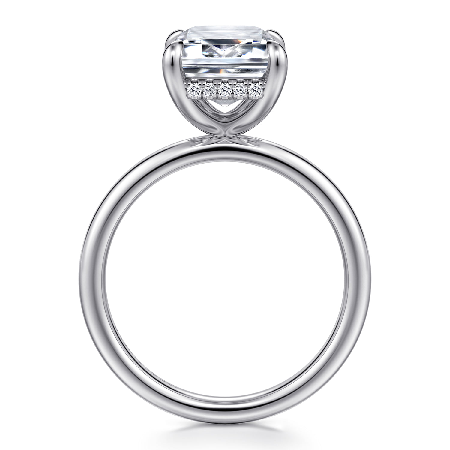Emerald Hidden Halo Diamond Engagement Ring in 14K White Gold, photograph 2