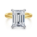 Lua - 14K White-Yellow Gold Hidden Halo Emerald Cut Diamond Engagement Ring