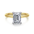 Anuk - 14K White-Yellow Gold Emerald Cut Hidden Halo Diamond Engagement Ring