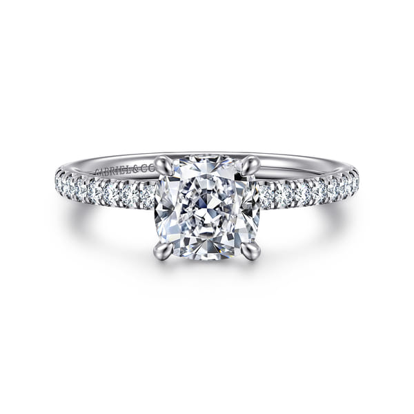 14K White Gold Cushion Hidden Halo Diamond Engagement Ring