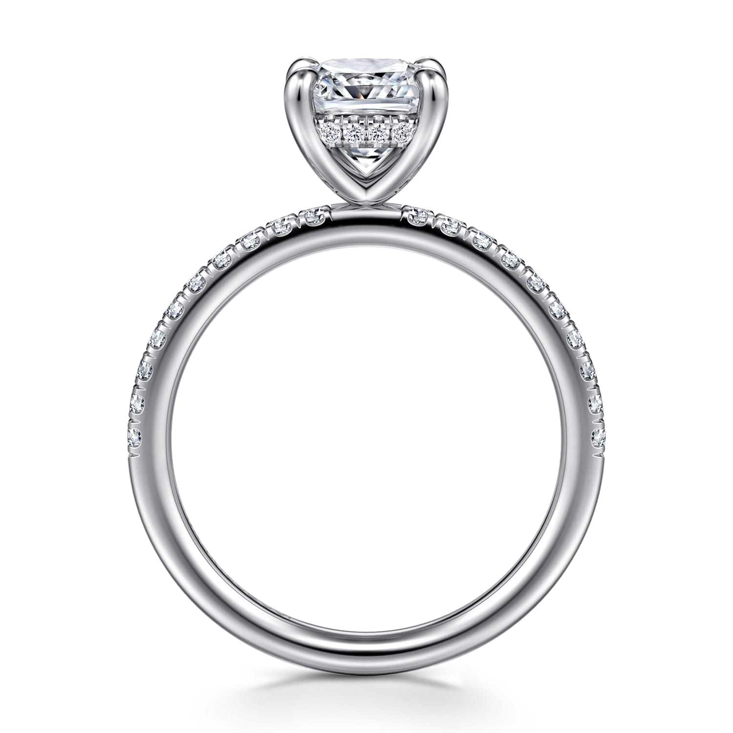 Cushion Hidden Halo Diamond and Engagement Ring in 14K White Gold, photograph 2