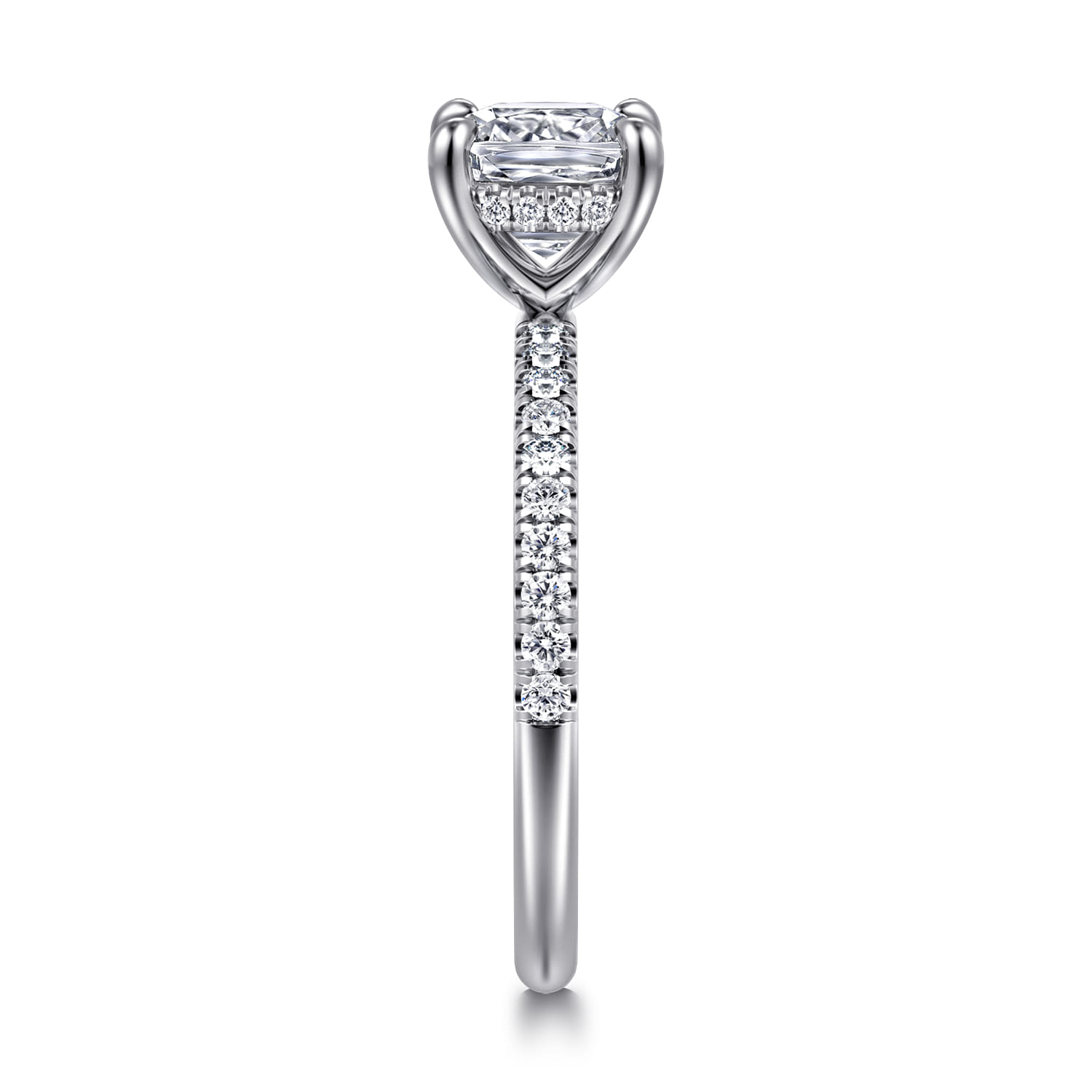 Cushion Hidden Halo Diamond and Engagement Ring in 14K White Gold, photograph 4