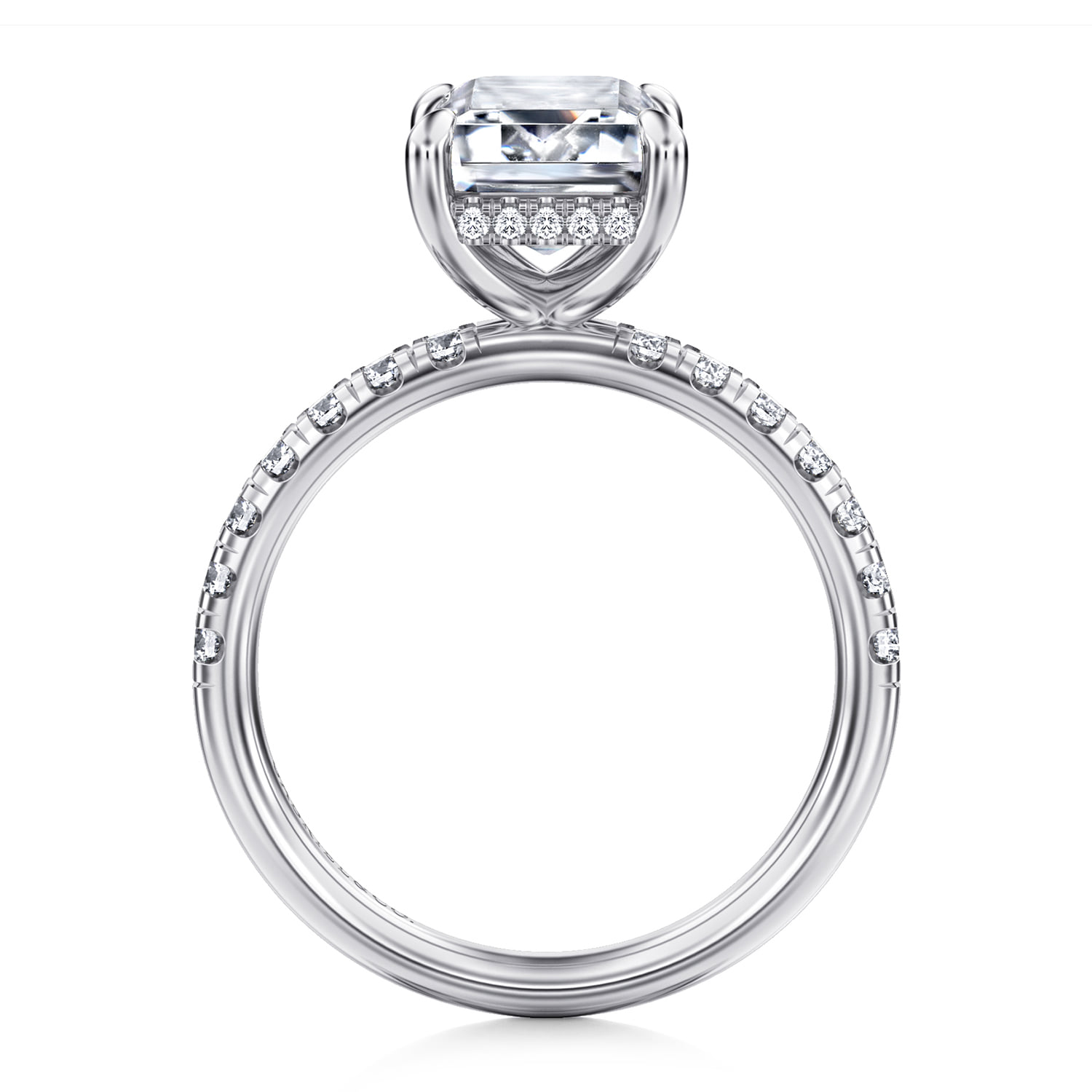 Emerald Hidden Halo Diamond Engagement Ring in 14K White Gold, photograph 2