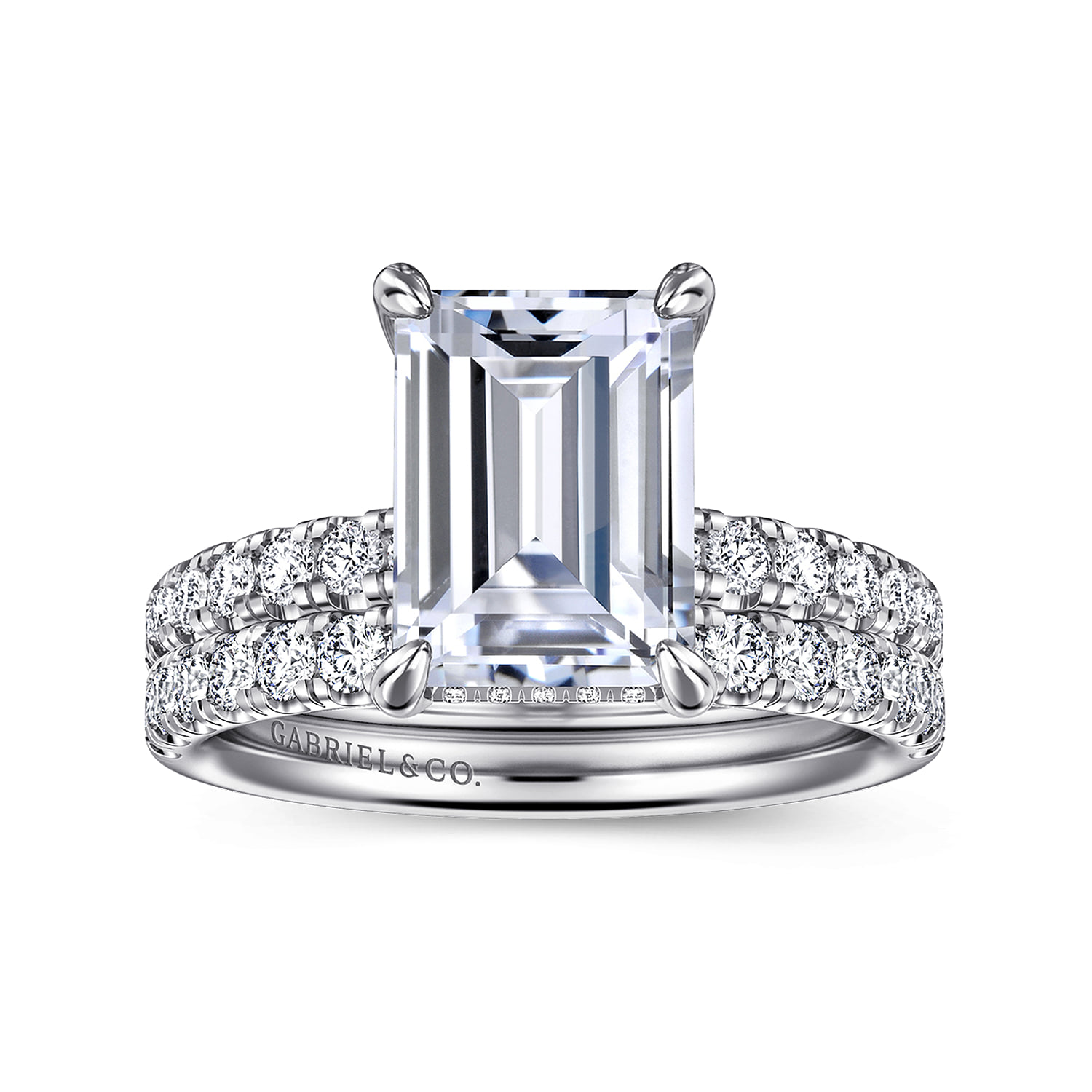 Emerald Hidden Halo Diamond Engagement Ring in 14K White Gold, photograph 4