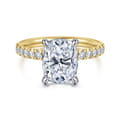 Adela - 14K White-Yellow Gold Elongated Cushion Hidden Halo Diamond Engagement Ring