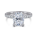 Adela - 14K White Gold Elongated Cushion Hidden Halo Diamond Engagement Ring