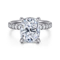 14K White Gold Elongated Cushion Hidden Halo Diamond Engagement Ring