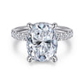 Adela - 14K White Gold Elongated Cushion Hidden Halo Diamond Engagement Ring
