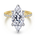 Adela - 14K White-Yellow Gold Marquise Shape Hidden Halo Diamond Engagement Ring