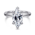 Peace - 14K White Gold Marquise Shape Hidden Halo Diamond Engagement Ring