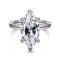 Peace - 14K White Gold Marquise Shape Hidden Halo Diamond Engagement Ring