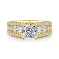 Brinne - 14K Yellow Gold Three Row Cushion Cut Diamond Engagement Ring