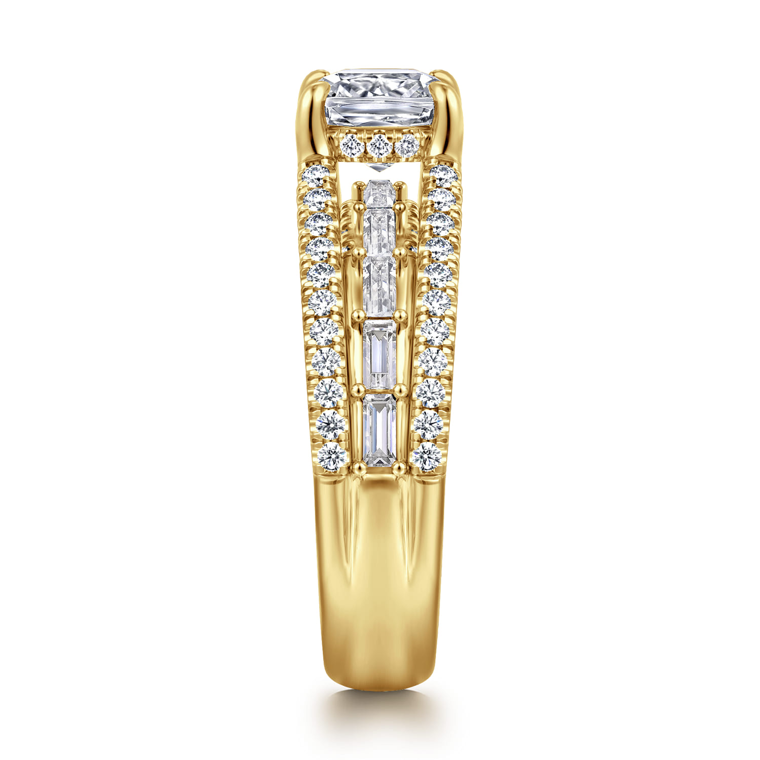 Cushion Three Row Diamond Engagement Ring in 14K Yellow Gold, photograph 4