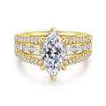 Brinne - 14K Yellow Gold Three Row Marquise Shape Diamond Engagement Ring