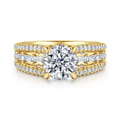 Brinne - 14K Yellow Gold Three Row Round Diamond Engagement Ring