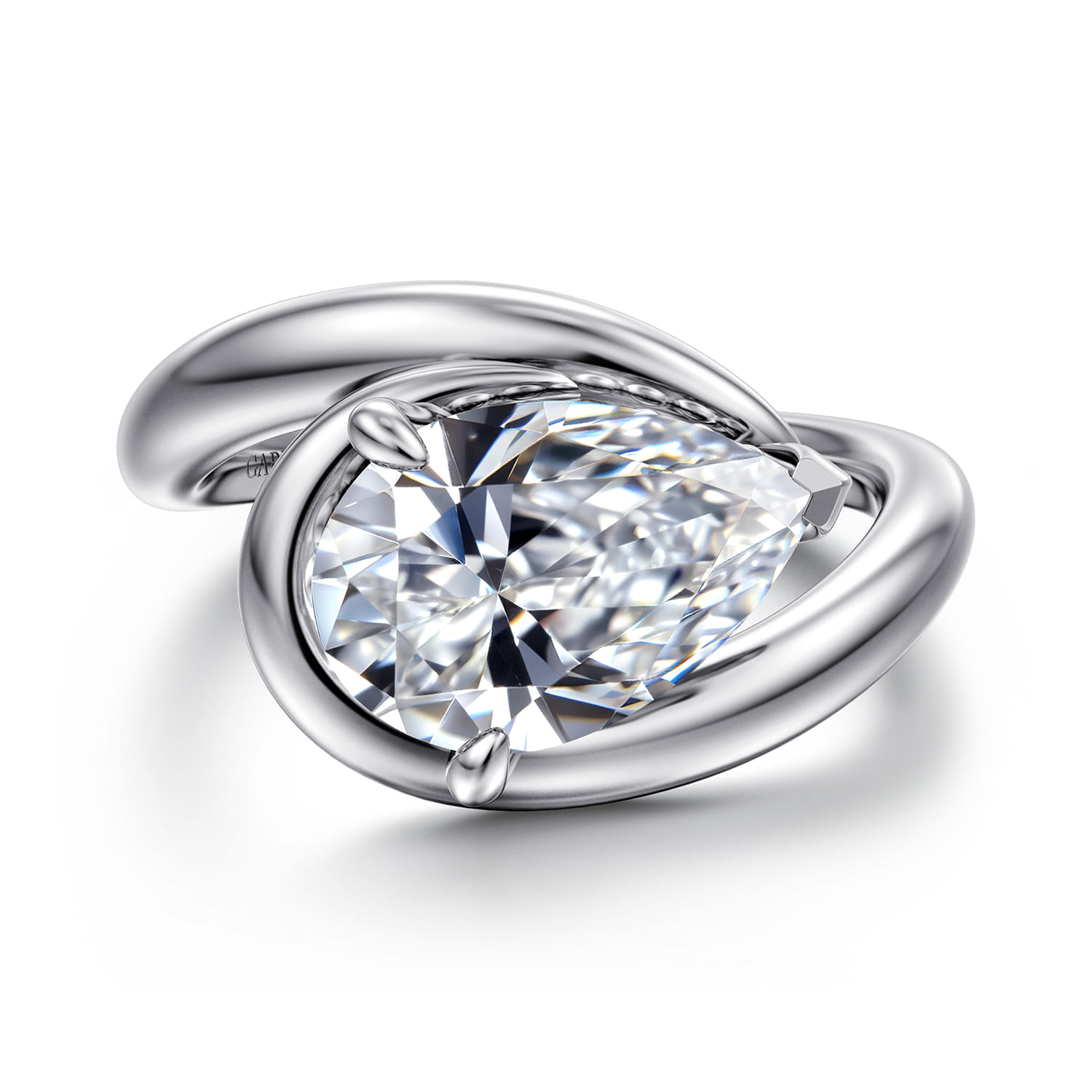 Pear Bypass Diamond Engagement Ring in 14K White Gold