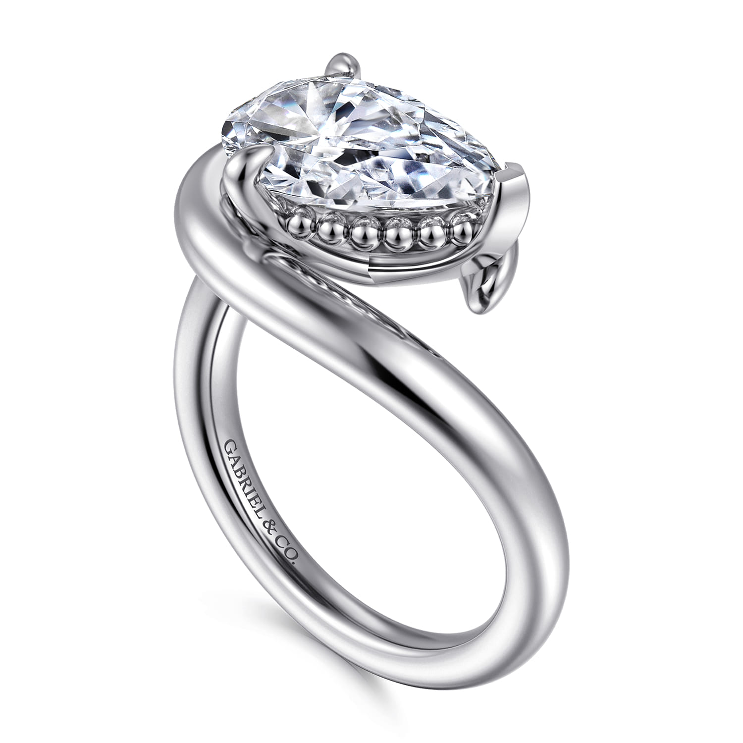Pear Bypass Diamond Engagement Ring in 14K White Gold, photograph 3