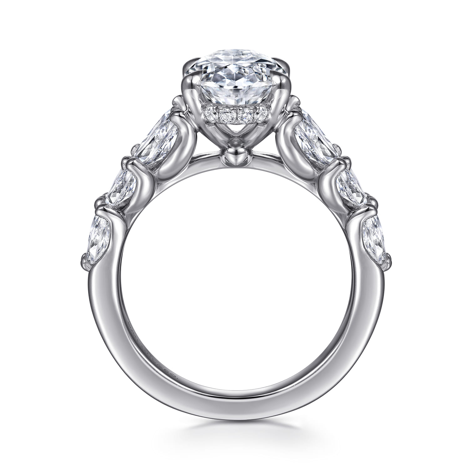 Oval Floral Diamond Engagement Ring in 14K White Gold, photograph 2