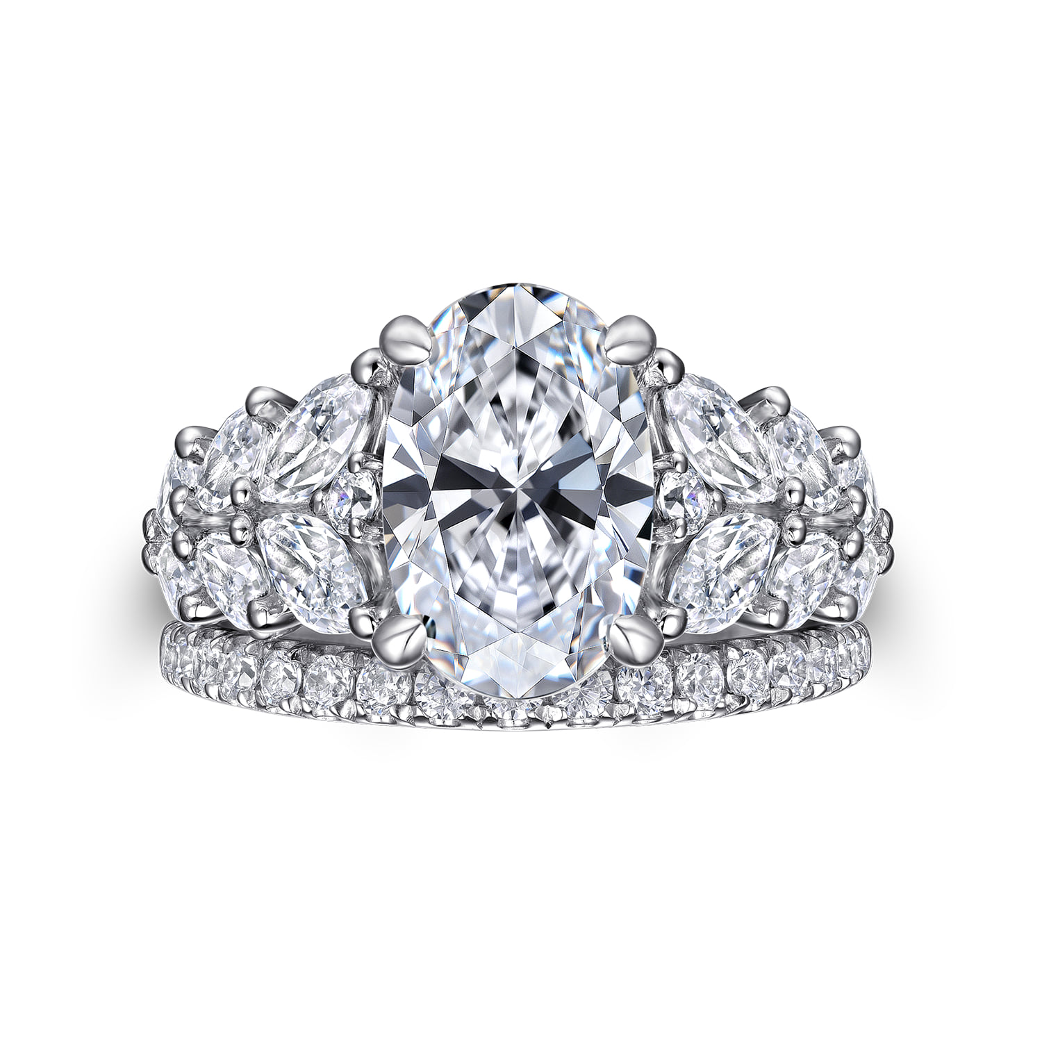 Oval Floral Diamond Engagement Ring in 14K White Gold, photograph 4