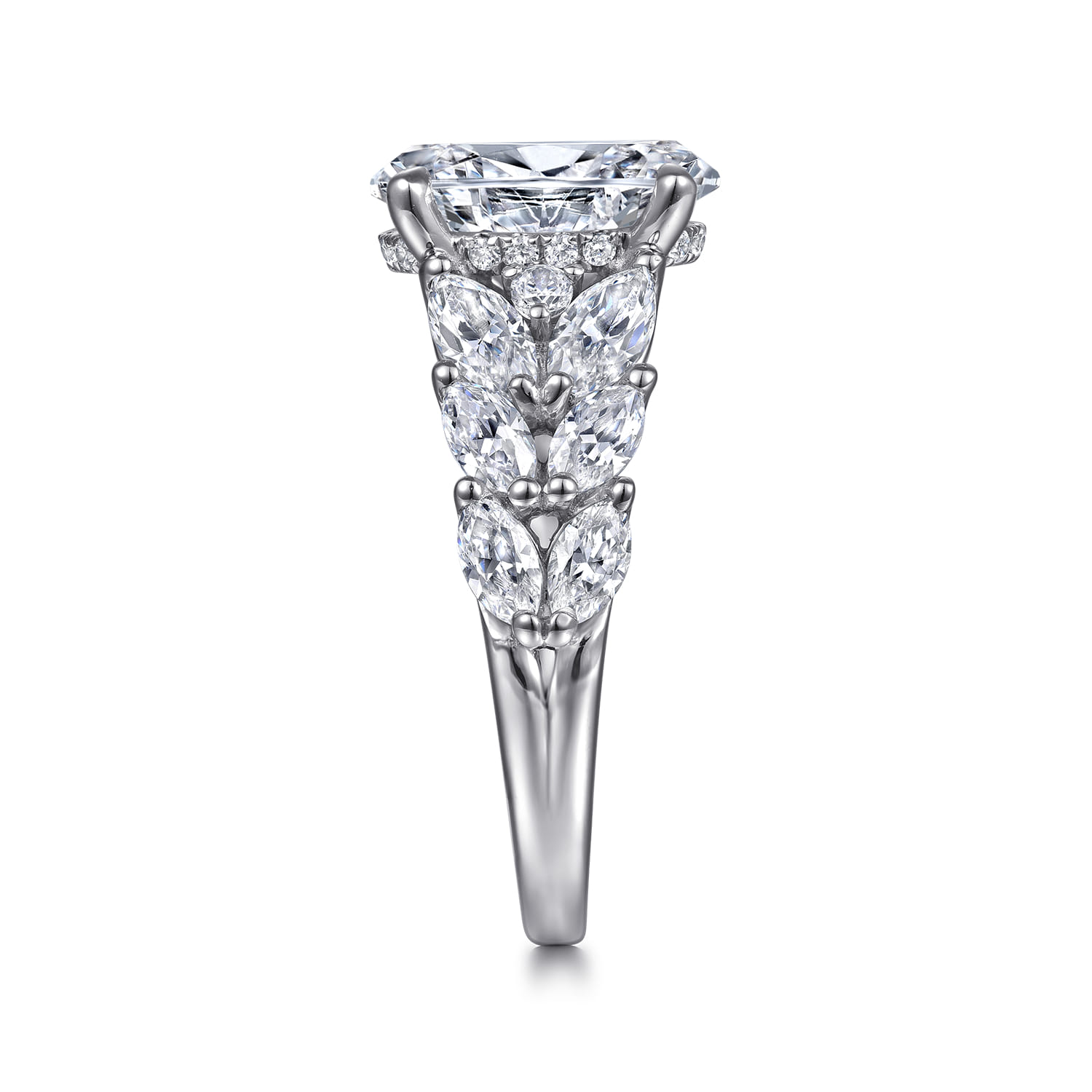 Oval Floral Diamond Engagement Ring in 14K White Gold, photograph 5
