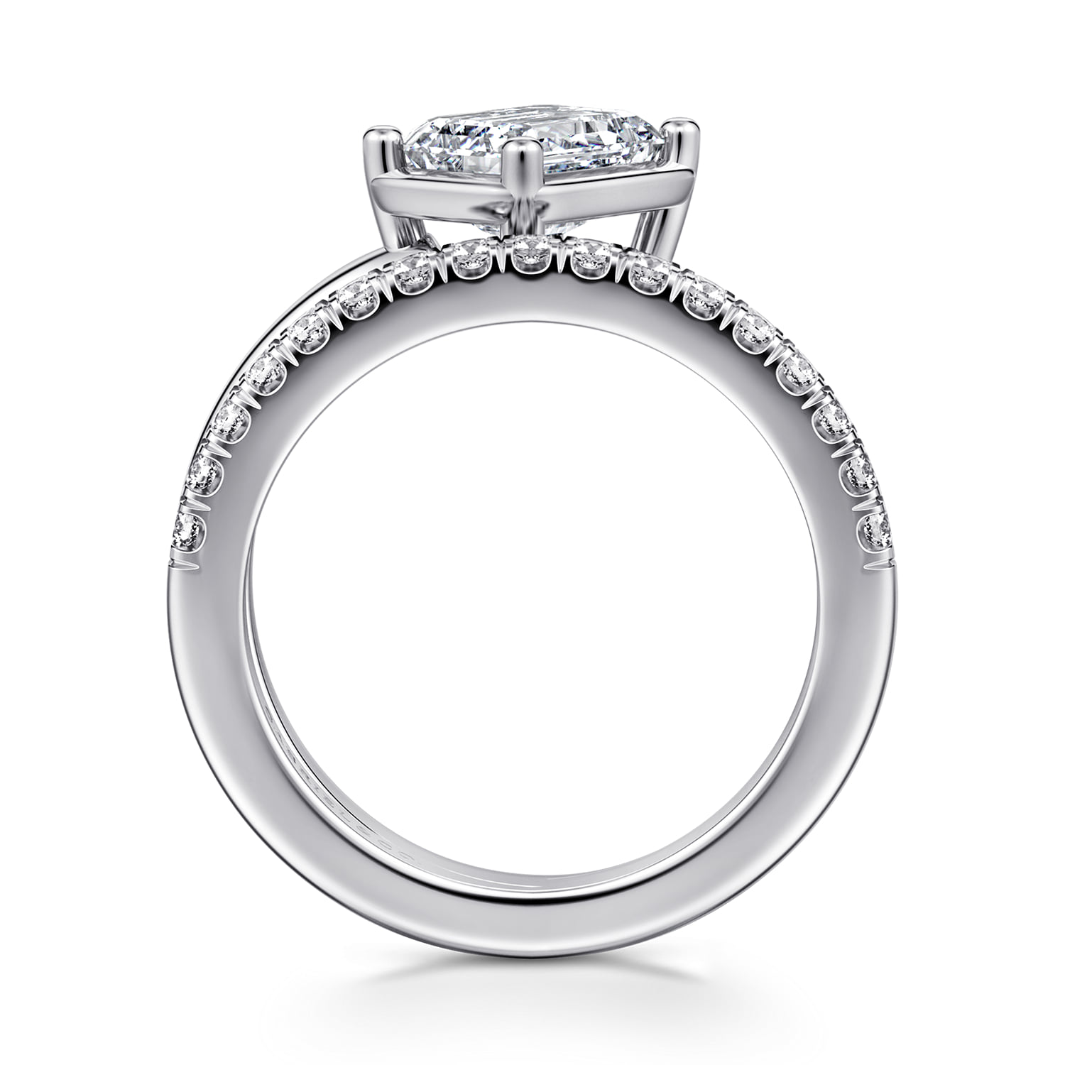 Emerald Bezel Prong Wrap Engagement Ring in 14K White Gold, photograph 2