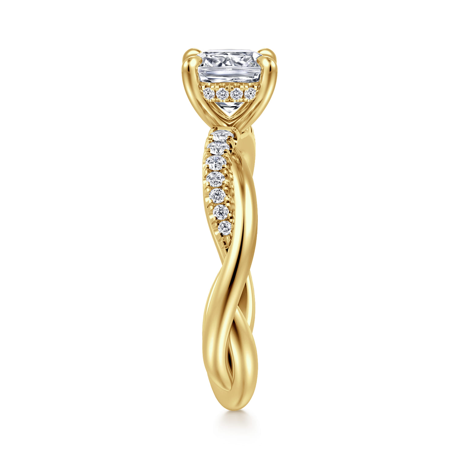 Cushion Twisted Diamond Engagement Ring in 14K Yellow Gold, photograph 4